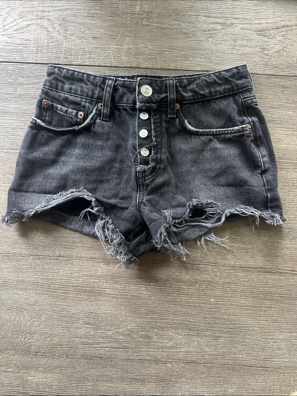 BDG Black Distressed Button-Fly Denim Shorts